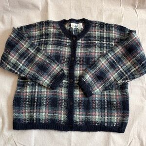 Vintage Paul Harris Design Plaid Mohair Blend Button-Up Cardigan